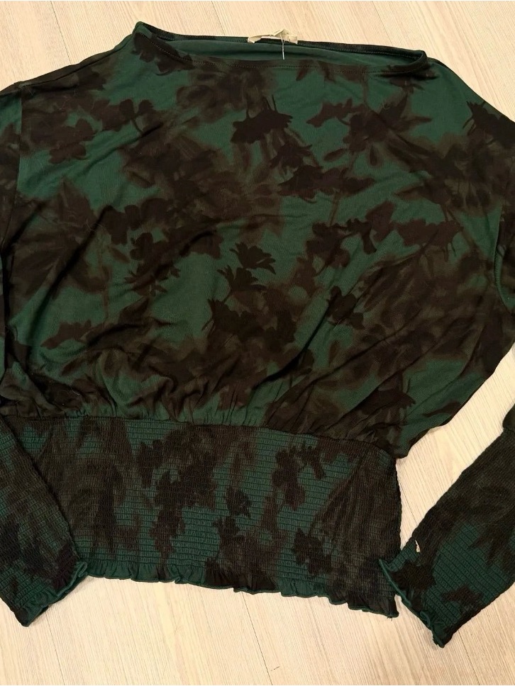 Green And Black Floral Sheer Long Sleeve Top Madewell Size S